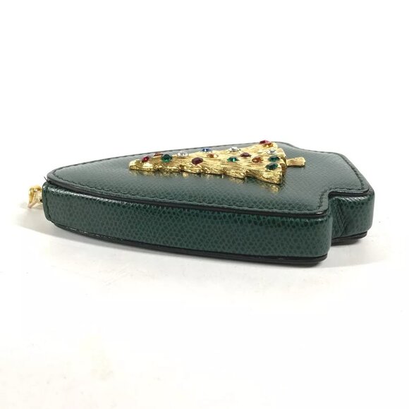 CELINE Rhinestone tree Coin Purse Coin Compartment Wallet Pouch Leather Green - Picture 5 of 8